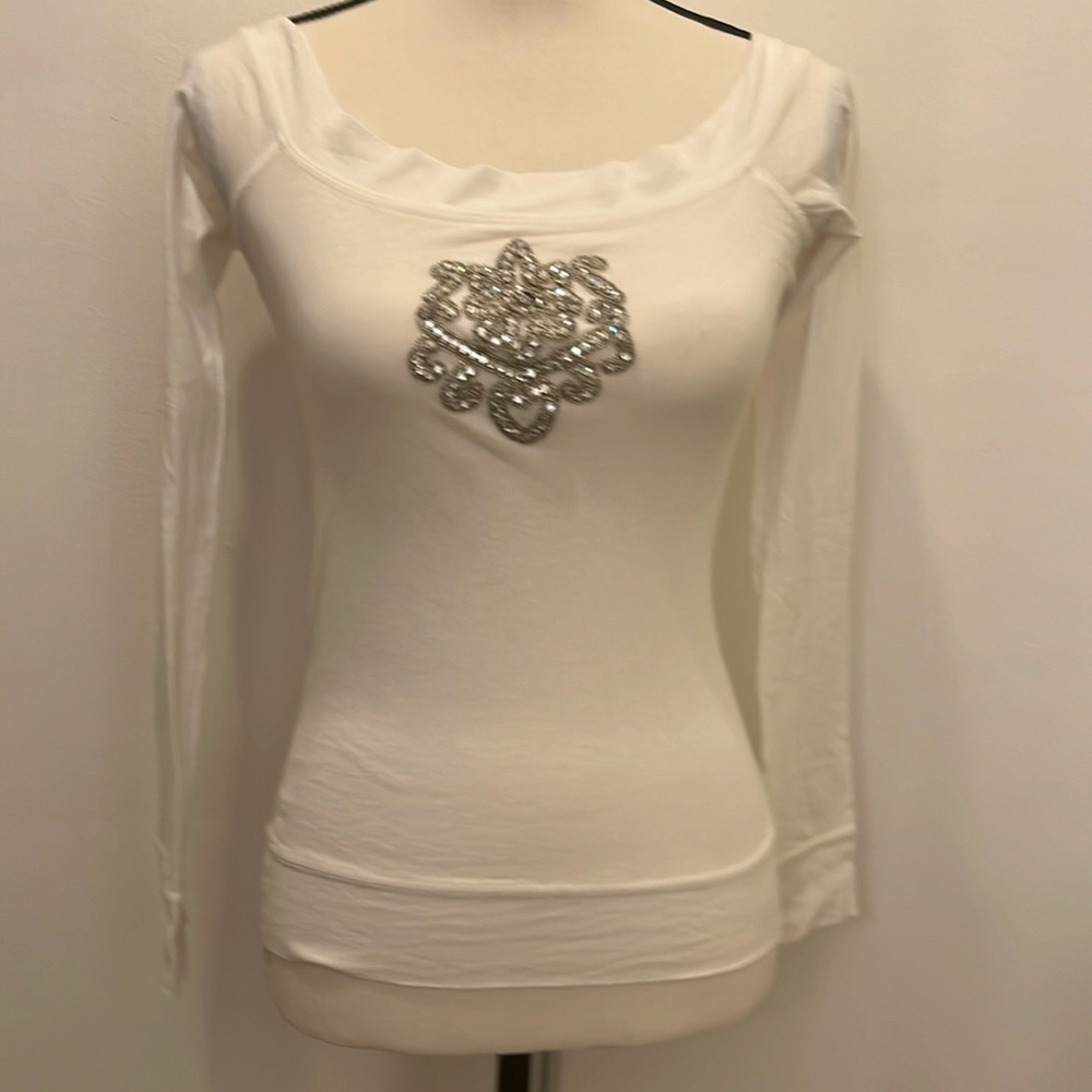 White tee with embellishment
